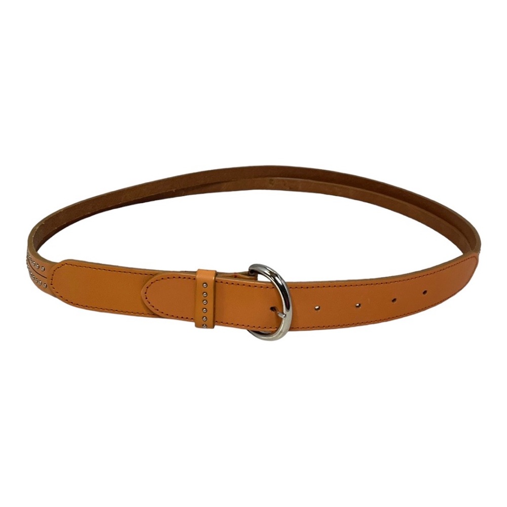 Tan Leather Round-Buckle Women's Belt